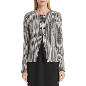 St John Women's Herringbone Knit Jacket Black White Size‎ 12 Classic Career